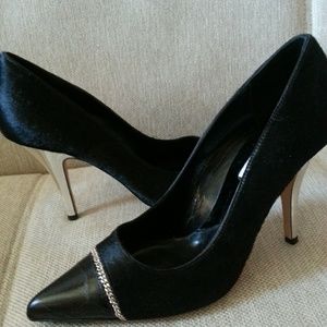 Michael Kors  Black HairCalf Silver Heel Pumps